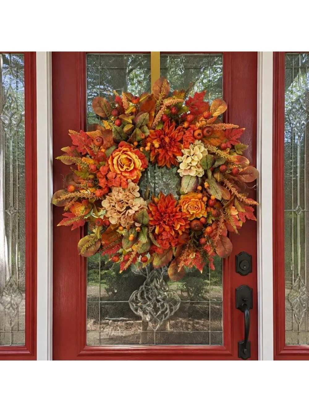 26-Inch Autumn Harvest Wreath for Front Door - Fall Decor with Dahlias, Maple